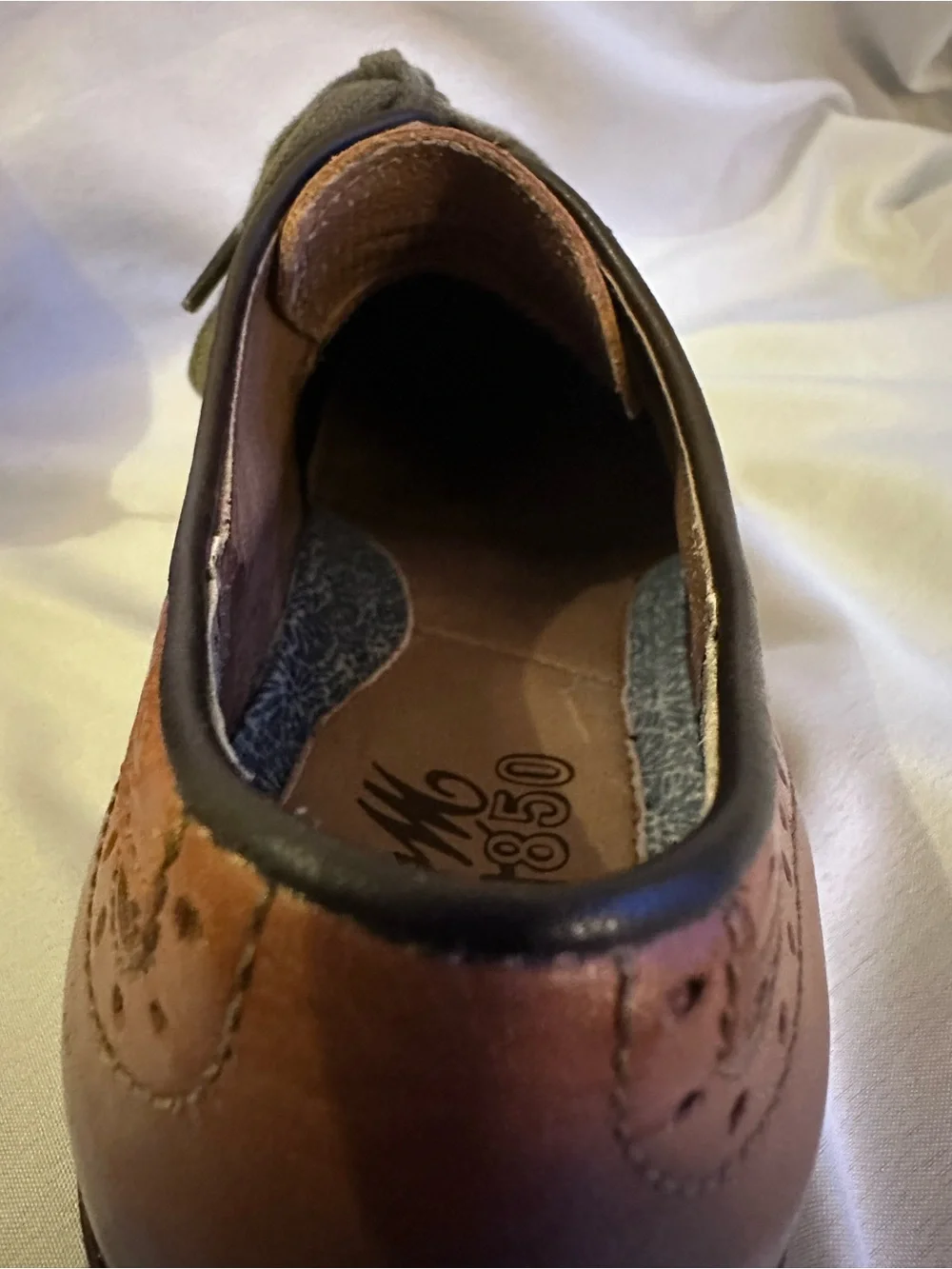 Johnston & Murphy Brown Leather Wingtip Oxfords with Olive Fabric Panels
